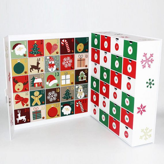 Cardboard Christmas Advent Calendar Packaging Box with 24 Drawers