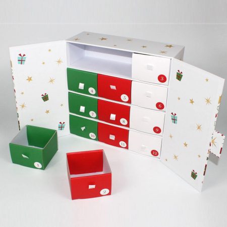 Cardboard paper advent calendar box with magnet with drawer