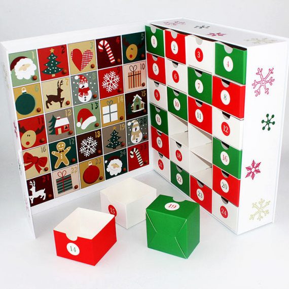 Cardboard Christmas Advent Calendar Packaging Box with 24 Drawers