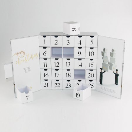 Christmas Kids Gift Packaging Handmade Rigid Cardboard Double Door Magnetic Closure Custom Advent Calendar Box